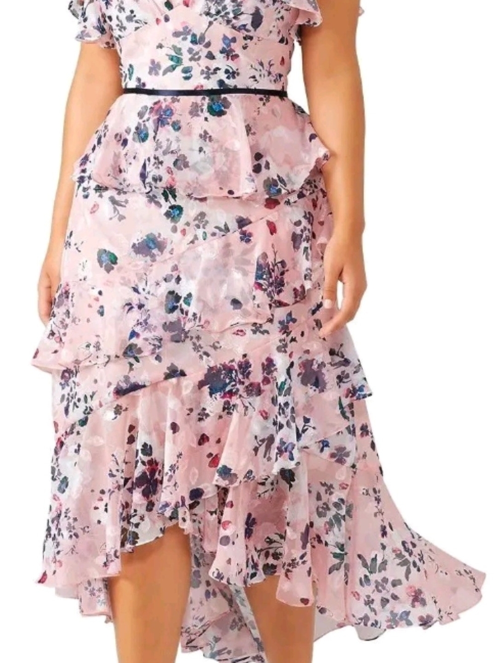 $595 MSRP Marchesa Notte Pink Floral Flutter Dress